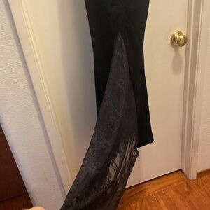 Killstar black velvet maxi lace fishtail skirt